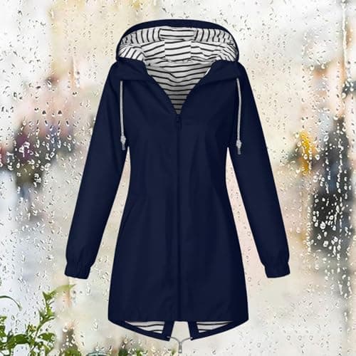 Women's Rain Jacket Lightweight Hooded Long Rain Coat Full Zipper Waterproof Jacket Ladies Packable Functional Jacket Windbreaker Breathable Active Outdoor Coats — view 3