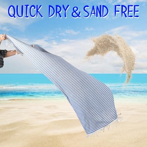 Volope Turkish Beach Towels Sand Free Travel Beach Towel, Oversized 39×71 Striped Bath and Swim Blanket, 100% Cotton, Fast Dry — view 3