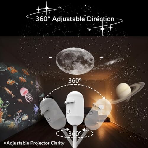 HD Smart Dynamic 5D Holographic Night Light Projector, Plug and Play HD Star Projector with 3/6/12/24 Projection Films, 360° USB Galaxy & Moon Projectors Light (with 12 Films) — view 5