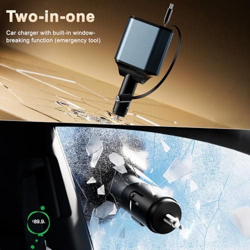 Retractable Car Charger, 5-in-1 120W Super Fast Car Charger Adapter with Retractable Cables and Voltage Display 12V Car USB Adapter Cigarette Lighter USB Charger Compatible with iPhone, Android, Broke — view 2