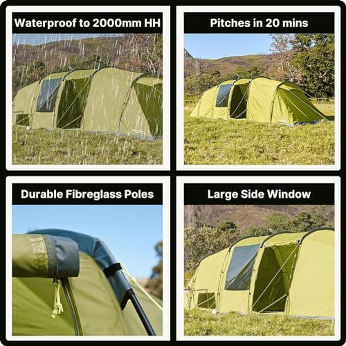 Eurohike Sendero 8XL 8 Man Tent with Large & Spacious Living Area & 2 Separate Bedrooms, 8 Person, Waterproof, Easy to Pitch, Tunnel Design, Ideal for Family Camping Trips & Festivals — view 4