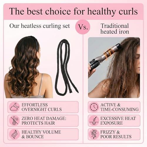 Thin Heatless Curling Rod Set for Overnight Curls, No Heat Hair Curler with Satin Bonnet, Soft Sleep Curlers for Long & Short Hair, Satin Heatless Curler Kit with Scrunchies & Hair Clip (Black) — view 3