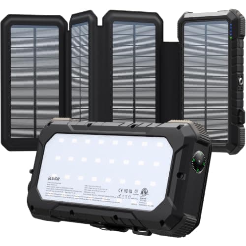 BLAVOR Solar Power Bank with 4 Foldable Solar Panels, 20000mAh External Battery Pack 18W Portable Fast Charging Phone Charger for Mobile Phone Tablet Outdoor Camping