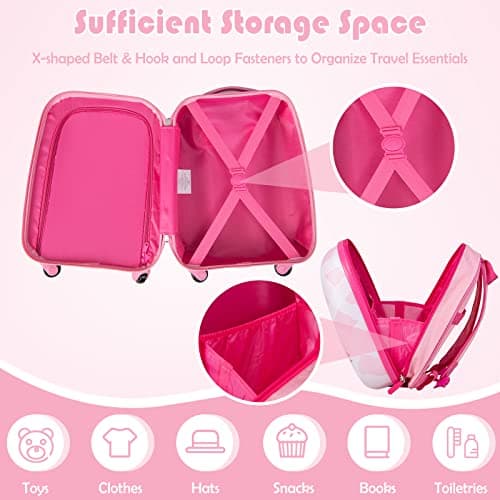Maxmass 2PCS Kids Luggage Set, Hard Shell Children Trolley Case with 4 Universal Wheels, Girls Boys Suitcase and Backpack Set for Travel (Pink Unicorn, 12"+16") — view 2