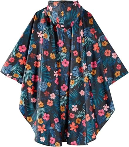 Royalotic Rain Poncho Reusable Adult Waterproof Hood Raincoat Packable Rain Jacket with Zipper Lightweight Cape with Pocket Floral — view 2