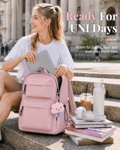 BECOJADDE School Bag for Girls, 15.6" Laptop Backpack for Women, Pink — view 2
