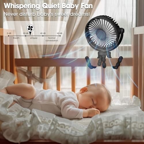 POPERFUN Pram Fan, Rechargeable 3-Speed Clip On Fan, Black — view 5