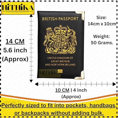 HITHIKA British Passport Holder | UK Passport Wallet | Non EU | PU Leather (Black) — view 2