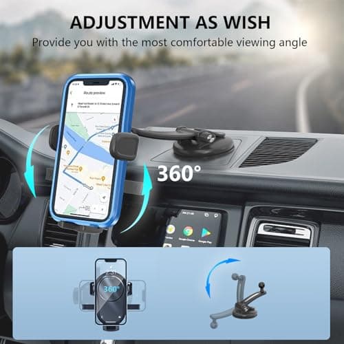 JOEAIS Car Phone Holder, 360°Rotatable Universal Mobile Phone Holder Set of 3 (Holder+Suction cup+Clip), Dashboard/Windscreen/Air Vent Car Phone Mount Fit All 4.7-6.7 inch SmartPhones — view 3