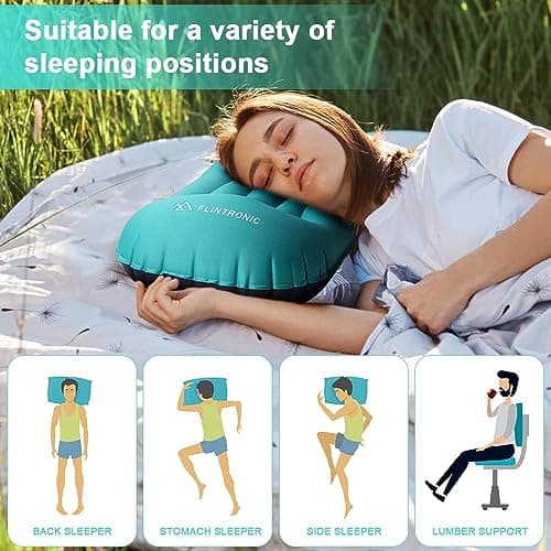 Flintronic 2Pack Inflatable Camping Pillows for Neck & Lumbar Support - Ultralight Beach Pillow With Storage Bags, Blow Up Ergonomic Air Pillow for Travel/Camping (Blue) — view 6