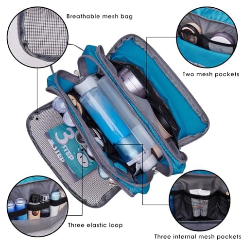 WANDF Toiletry Bag Water-Resistant Nylon Travel Wash Bag Lightweight Dopp Kit for Men and Women (A-Sky Blue) — view 2