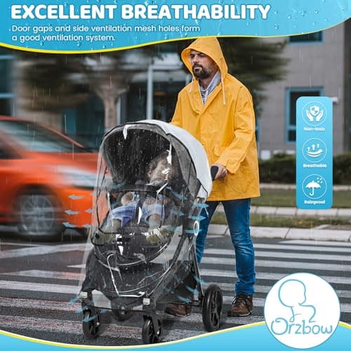 Orzbow Universal Rain Cover for Pushchair, Quick Access Window, Clear — view 3