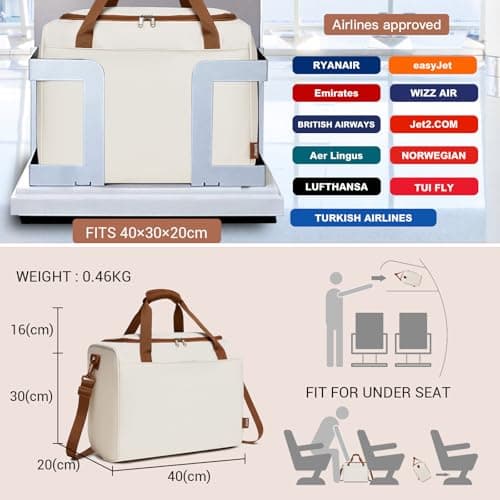 Kono Ryanair Cabin Bag 40x30x20 Underseat Carry-On Hand Luggage (Cream) — view 2