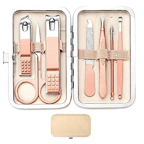 Manicure Set Nail Clipper Set Stainless Steel Women Men Toe Finger Nail Clippers Personal Care Tools with Portable Travel Case Manicure Pedicure Tools Women Men Grooming Kit Present(Rose Gold)