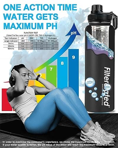 Alkaline Water Stainless Steel Portable Filter Bottle, Black, 800 ML — view 3