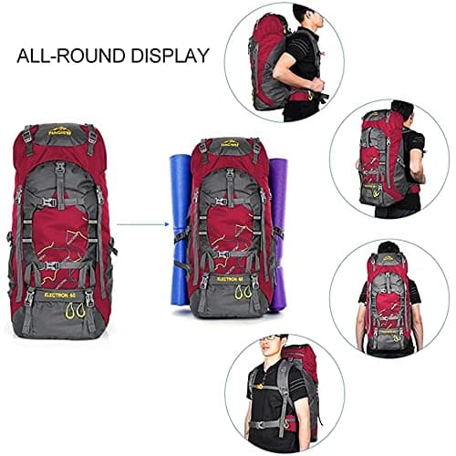 NACATIN Hiking Backpack, 60L Large Rucksack for Men Women, Tear and Water-resistant Ideal for Camping Trekking Travel Outdoor (Red) — view 6