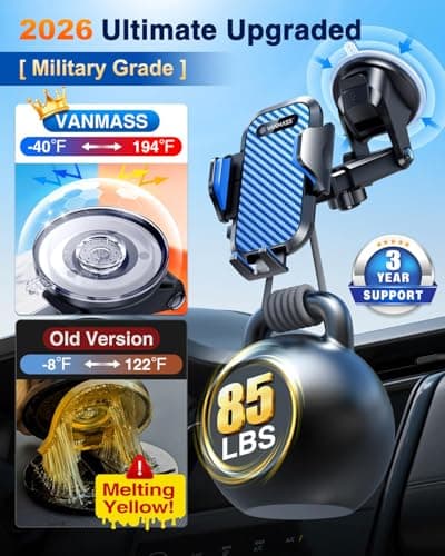 VANMASS 2026 BEST Car Phone Holder [Upgraded Suction&Clip] Military-Grade Rotatable Universal Mobile Mount for Dashboard Windscreen Vent, Van Stand Cradle for iPhone 17 16 15 Samsung,Blue — view 3