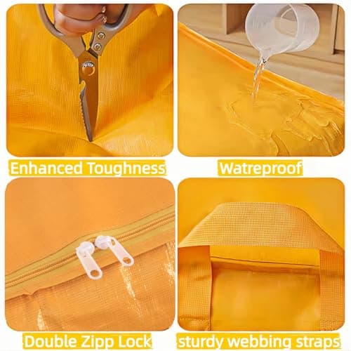 3-Pack 240l Large Moving Bags – Heavy Duty Waterproof Removal Bag with Double Zip Pulls,Ideal for Moving, College Dorms, Loft Storage, Camping,Toys or Holiday Decorations(Yellow) — view 6