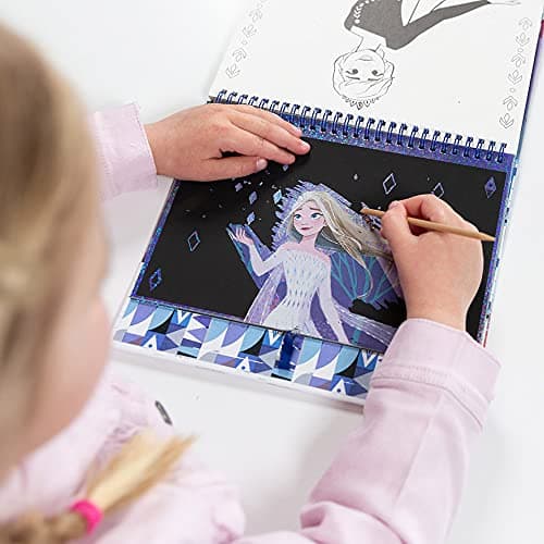 Frozen II Scratch Book: Scratch Book & Colouring Book with Stencils and Glitter Stickers with Anna & Elsa Activity Book for Home and Travel 681439, [A] 'Blue, White, Silver' — view 2