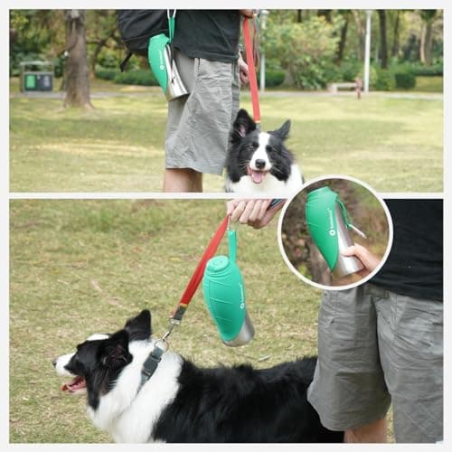 LumoLeaf Portable Dog Water Bottles 800ml, Stainless Steel Pet Travel Water Bottle Dispenser for Walking, Hiking and Outdoor, Portable Water Bowl for Large Dogs (Green) — view 6