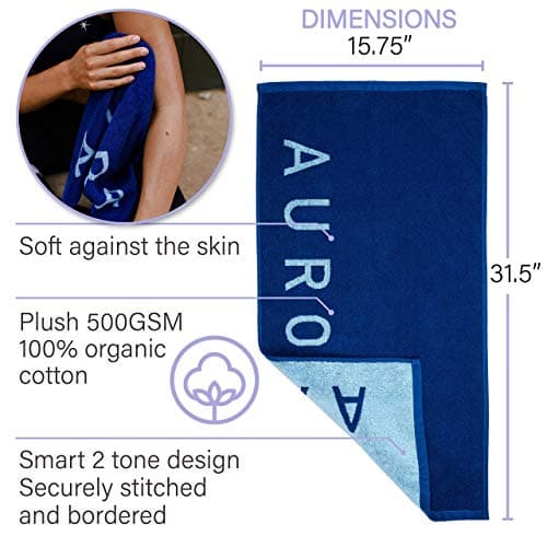 Luxury Organic Cotton Gym Towel - Soft, Absorbent, Silver Infused - 31.5 X 15.75 inch - Yoga & Workout Towel for Men & Women (Blue) — view 2