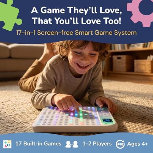 Logicraft Smart Playpal 17-in-1 Screen-free Electronic Handheld Game for Ages 4+ | Smart AI Opponent, 1–2 Players, 169 Touch Lights | USB‑C Rechargeable | Travel Game for Kids and Adults — view 2