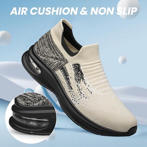 SURFING TREE Mens Walking Trainers Non-Slip Casual Comfortable Work Athletic Cuhioning Trainers Ultra Lightweight Tennis Running Shoes Beige Size 10 — view 3