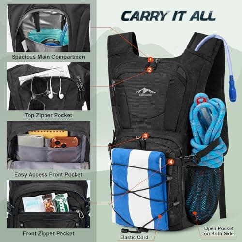 RAINSMORE Hydration Backpack with 2L Water Bladder Lightweight Hiking Pack — view 2