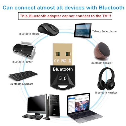 EasyULT USB Bluetooth 5.0 Adapter for PC Laptop, Wireless Bluetooth Dongle/Receiver for windows 11/10/8/8.1/7, Plug and Play, Wireless Transfer for Headset Speaker Keyboard Mouse Printer — view 3