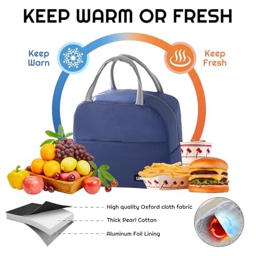SUOXU Insulated Lunch Bag for Men Women Kids Cool Bag- Reusable Thermal Food Bag with Leak-Proof Liner, Cooler Tote for Work, School, Picnic & Travel (Navy blue-5L) — view 3