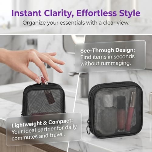 2 Pcs Small Make Up Bag, Mini Mesh Makeup Bag Organizing Pouch Electronics Accessories Multi-Functional Cosmetic Case Storage Travel Kit for Handbag — view 5