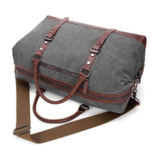 autumndeer Oversized Canvas Holdall Travel Carry On Duffel Bags Plus Handbag Shoulder Bag Crossbody Overnight Weekend Bag Unisex Travel Holdall Handbag with PU Leather Handle (Gray) — view 5