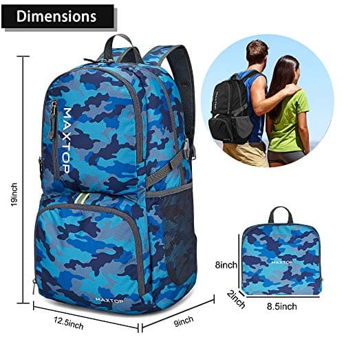 MAXTOP Backpack Ultra Lightweight Packable Foldable Rucksack Water Resistent For Men Women Outdoor Camping Hiking Travel Daypack Handy Durable Gifts For Men Women — view 2