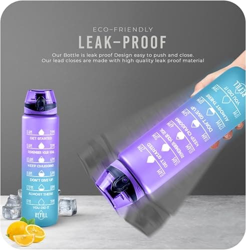 Roe Tenpo Water Bottle 1L, Sports Water Bottle with Time Markings, BPA-Free, Leak-Proof Drinks Bottle, Perfect for Running, Cycling, Gym, Yoga, Camping and Outdoor Activities, Blue-purple — view 3