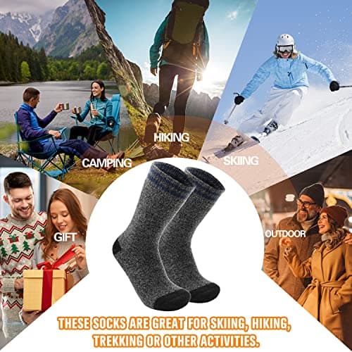 Welwoos Heated Thermal Socks for Men & Women Warm Winter Ski Thick Boot Insulated Gift Stocking Fillers Socks 3 Pairs (Stripe B,L) — view 6