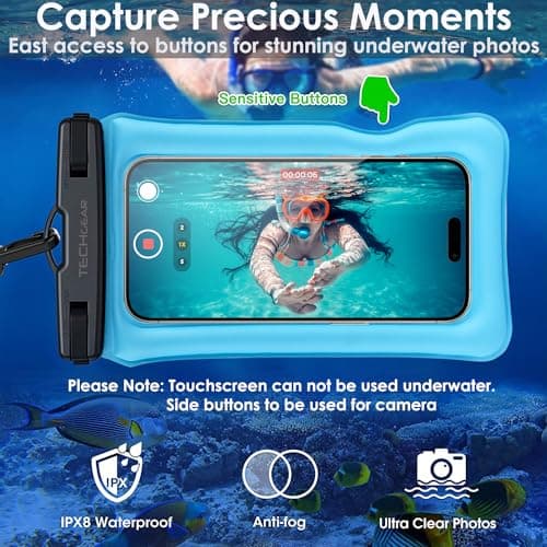 TECHGEAR Waterproof Phone Pouch, IPX8 Floating Case for Swimming, Waterproof Phone Bag with Lanyard Compatible for iPhone 17 16e 16 15 14 13, Samsung Galaxy S25 S24 S23 S22+ S21 Ultra A17 A16 A36 A56 — view 4