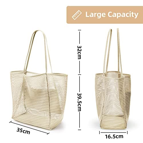 KALIDI Mesh 23L Extra Large Tote Bags for Women with Zip Pocket Shoulder Bag Summer Beach Bags Reusable Shopping Bag for Picnic Holiday Travel Grocery — view 4