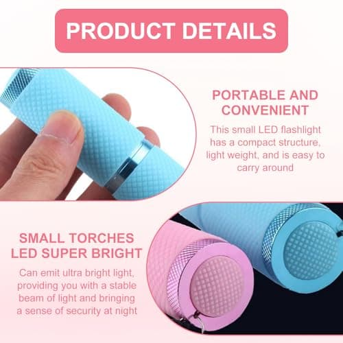 WSHuayee 2 PCS Super Bright Mini Torches with 9 LEDs, Battery Powered Small Torch with Lanyard, Glow in Dark Pocket Flashlight for All Ages Camping Hiking Emergency Outdoor Gifts (Blue+Pink) — view 3