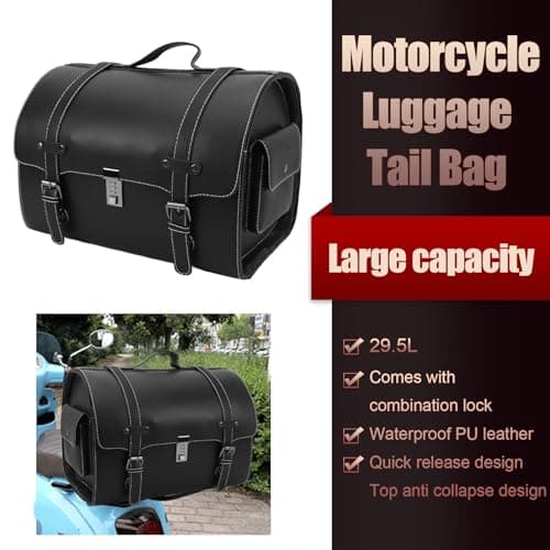 PolyGen Motorcycle Tail Bag with Combination Lock for Scooters/Electric Vehicles, 29.5L Large Capacity Water Defiance Motorcycle Trunk Bag for Helmet Storage (Black) — view 5