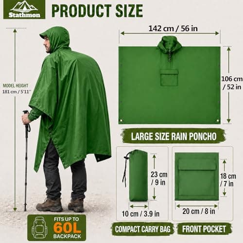 Stathmon 2 Pack Poncho Waterproof Adult - PU8000mm Reusable Rain Poncho — view 3
