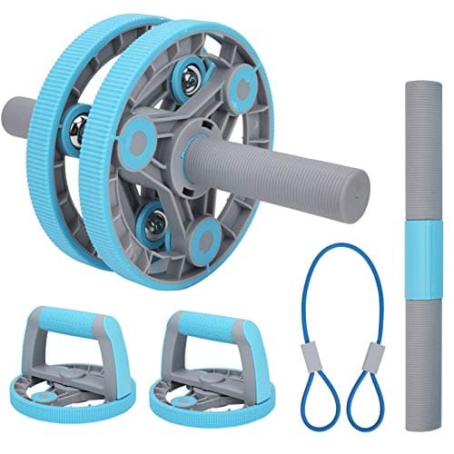 Multifunctional Abdominal Wheel Fitness Training Roller Set, Wireless Compact Gym Equipment with Lifting Handles, Direct Grip Handle and Latex Pull Strap for Home, Travel and Full (Blue) — view 2