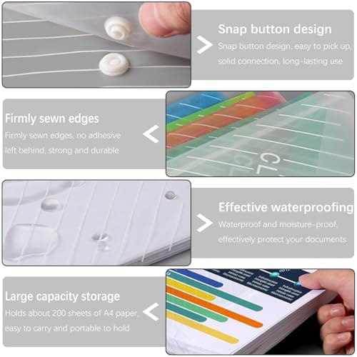 GESDYO 10 Pack A4 Colorful Plastic Folders a4 Plastic Wallet folders A4 Document Folder Wallet Popper Wallets with Button，for School, Home, Office, Travel Supply (5 Colors) — view 3