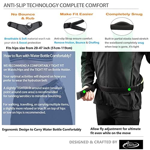 AiRunTech Running Belt with Water Bottle Holder No Bounce Hydration Belts Waist Pack Bag Fits iPhones for Runners Marathon Running Hiking Cycling (Without Bottle Hydration Belt (Black)/L — view 5