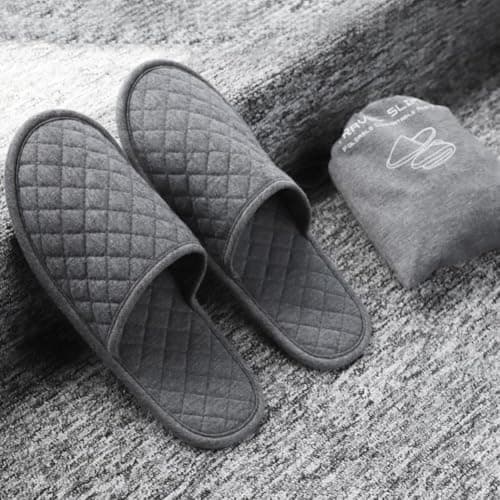 haozaikeji Foldable Outdoor Travel Slippers Non-disposable Closed Toes Sandals Cotton Slipper with Storage Bag Anti-skid for Hotel Spa Indoor House Room Guest Business Travel Trip Holiday Flying Grey — view 3