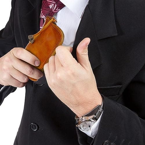 TIESOME Vintage Genuine Leather Zipper Coin Purse, Medieval Cowhide Change — view 2