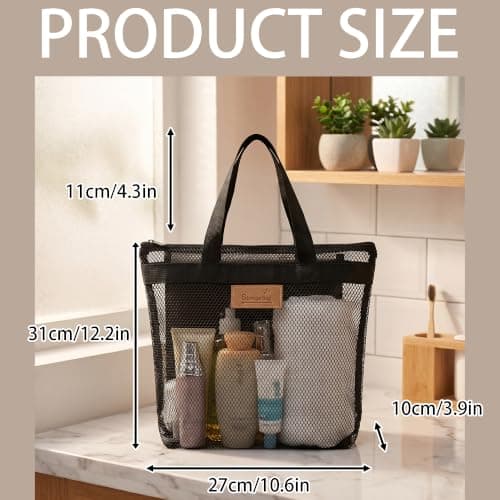 LEOUEANR 2Pcs Quick-Drying Mesh Shower Tote, Lightweight Foldable Design, Large Capacity with Reinforced Handle, for Gym Beach Travel Bathroom Organization — view 2