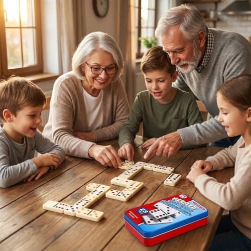 A2Z Double 6 Colour Dominoes Set in Metal Tin 28 Pieces Family Game — view 2