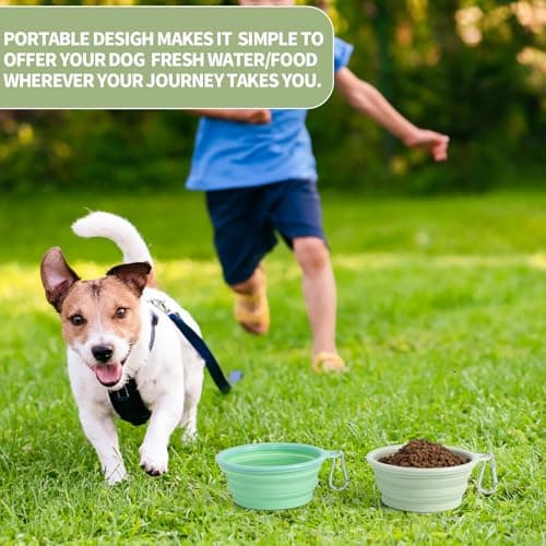 SLSON Collapsible Dog Bowl, 2 Pack Macaron Color Foldable Travel Dog Feeder Bowl Portable Silicone Pet Food Water for Dish Dogs Cats Camping Hiking (Macaron Light Green and Light Yellow) — view 5