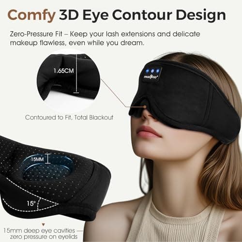 MUSICOZY Cooling Sleep Mask Headphones 3D 100% Blackout for Side Sleepers — view 3