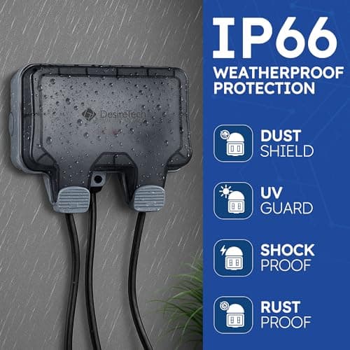 Desiretech Outdoor Double Switched Socket with 3m Cable – IP66 Waterproof & Dustproof Socket – 2 Gang Plug with LED Indicators – High Impact PC Housing – Weatherproof Power Outlet for Sheds & Garages — view 2
